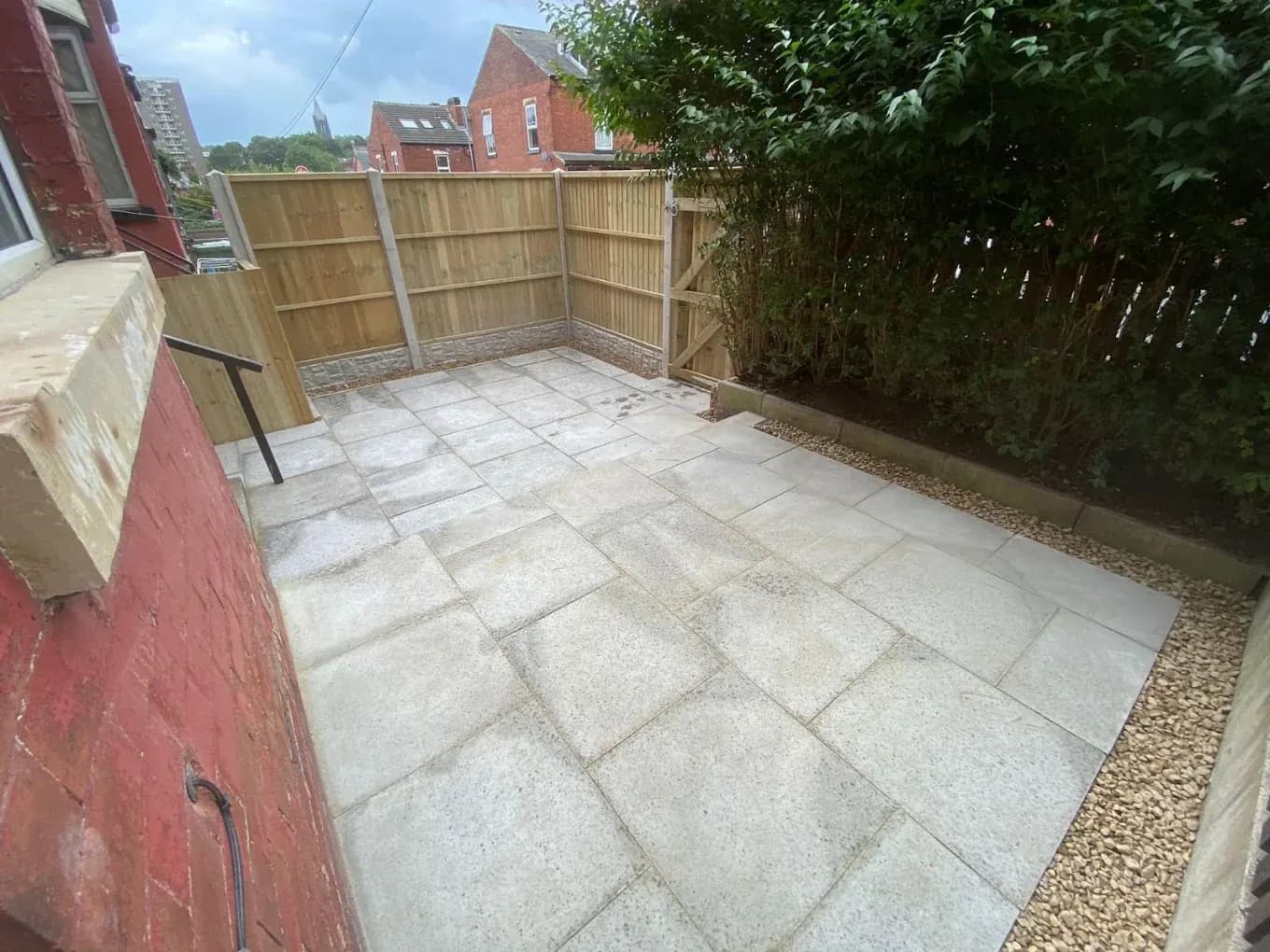 Full garden transformation with new fencing, gate and paved patio